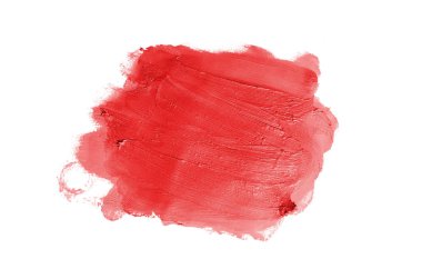 Smear ve ruj veya akrilik boya beyaz arka plan üzerinde izole doku. Lipgloss veya sıvı oje leke örneği inme. Güzellik kozmetik tasarım için eleman. Kırmızı renk