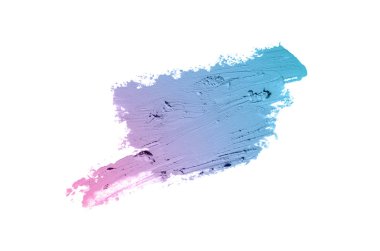 Smear ve ruj veya akrilik boya beyaz arka plan üzerinde izole doku. Lipgloss veya sıvı oje leke örneği inme. Güzellik kozmetik tasarım için eleman. Mor mavi renk