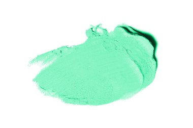 Smear ve ruj veya akrilik boya beyaz arka plan üzerinde izole doku. Lipgloss veya sıvı oje leke örneği inme. Güzellik kozmetik tasarım için eleman. Turkuaz renk
