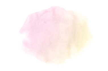 Beyaz üzerine izole edilmiş, sıvı bir kova boyası ile soyut suluboya arka plan görüntüsü. Pembe ve sarı tonları