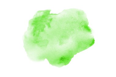 Beyaz üzerine izole edilmiş, sıvı bir kova boyası ile soyut suluboya arka plan görüntüsü. Yeşil tonları