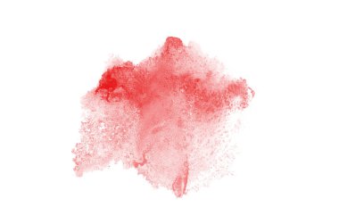 Aquarelle boya, üzerinde beyaz izole bir sıvı sıçrama ile suluboya arka plan görüntüsü. Kırmızı tonları