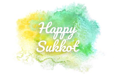 Kova boyası sıvı bir sıçrama ile soyut suluboya arka plan görüntüsü. Yeşil ve sarı pastel tonları. Mutlu Sukkot