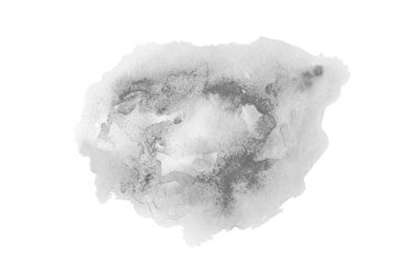 Beyaz üzerine izole edilmiş, sıvı bir kova boyası ile soyut suluboya arka plan görüntüsü. Siyah beyaz tonları