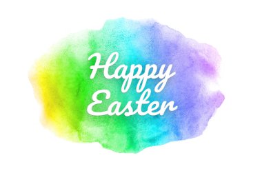 Abstract watercolor background image with a liquid splatter of aquarelle paint. Rainbow tones. Happy easter