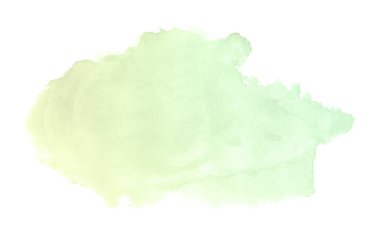 Beyaz üzerine izole edilmiş, sıvı bir kova boyası ile soyut suluboya arka plan görüntüsü. Yeşil ve sarı pastel tonları