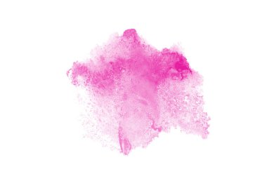 Beyaz üzerine izole edilmiş, sıvı bir kova boyası ile soyut suluboya arka plan görüntüsü. Pembe tonları
