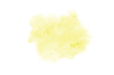 Beyaz üzerine izole edilmiş, sıvı bir kova boyası ile soyut suluboya arka plan görüntüsü. Sarı tonları