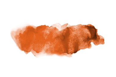 Beyaz üzerine izole edilmiş, sıvı bir kova boyası ile soyut suluboya arka plan görüntüsü. Turuncu tonları