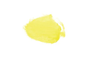 Smear ve ruj veya akrilik boya beyaz arka plan üzerinde izole doku. Lipgloss veya sıvı oje leke örneği inme. Güzellik kozmetik tasarım için eleman. Sarı renk