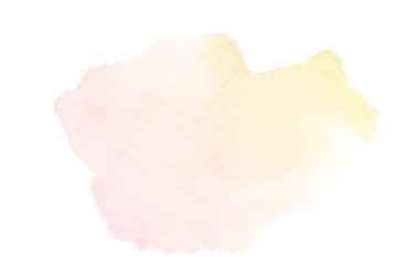 Beyaz üzerine izole edilmiş, sıvı bir kova boyası ile soyut suluboya arka plan görüntüsü. Pembe ve sarı tonları