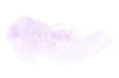 Beyaz üzerine izole edilmiş, sıvı bir kova boyası ile soyut suluboya arka plan görüntüsü. Mor tonları