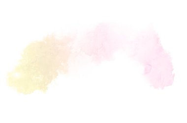 Beyaz üzerine izole edilmiş, sıvı bir kova boyası ile soyut suluboya arka plan görüntüsü. Pembe ve sarı tonları