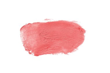 Smear ve ruj veya akrilik boya beyaz arka plan üzerinde izole doku. Lipgloss veya sıvı oje leke örneği inme. Güzellik kozmetik tasarım için eleman. Kırmızı renk