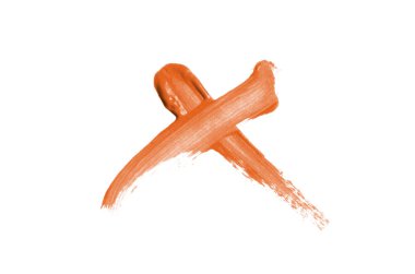 Parlak sıvı ruj smear onay işareti beyaz izole. Turuncu renk