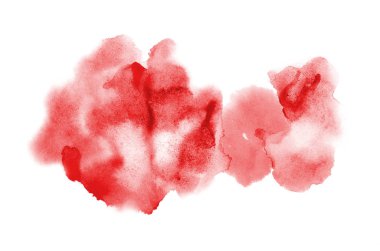 Aquarelle boya, üzerinde beyaz izole bir sıvı sıçrama ile suluboya arka plan görüntüsü. Kırmızı tonları