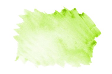 Beyaz üzerine izole edilmiş, sıvı bir kova boyası ile soyut suluboya arka plan görüntüsü. Açık yeşil tonları