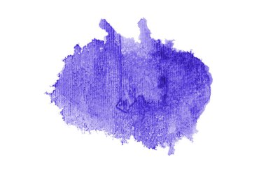 Beyaz üzerine izole edilmiş, sıvı bir kova boyası ile soyut suluboya arka plan görüntüsü. Menekşe tonları