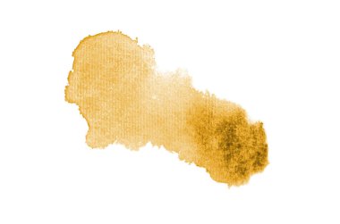 Beyaz üzerine izole edilmiş, sıvı bir kova boyası ile soyut suluboya arka plan görüntüsü. Açık turuncu tonları