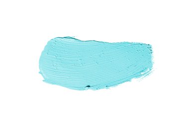 Smear ve ruj veya akrilik boya beyaz arka plan üzerinde izole doku. Lipgloss veya sıvı oje leke örneği inme. Güzellik kozmetik tasarım için eleman. Açık mavi renk