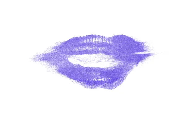 Läppstift kyss märke på vit bakgrund. Vackra läppar isolerade. Violett färg — Stockfoto