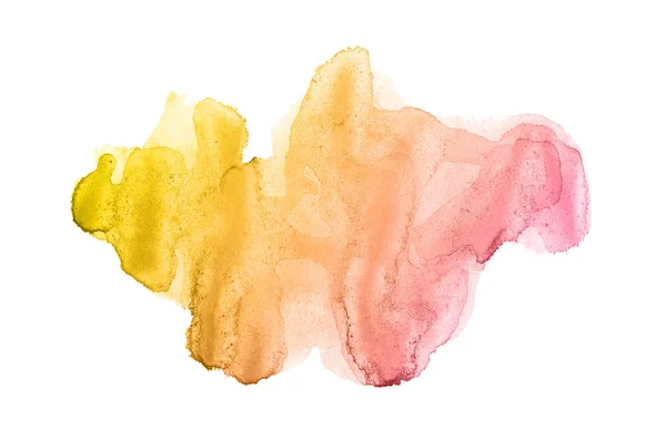Astratto acquerello immagine di sfondo con uno schizzo liquido di vernice acquerello, isolato su bianco. Toni rosa e giallo — Foto Stock