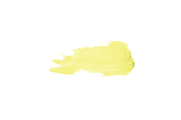 Smear and texture of lipstick or acrylic paint isolated on white background. Yellow color — Stock Photo, Image