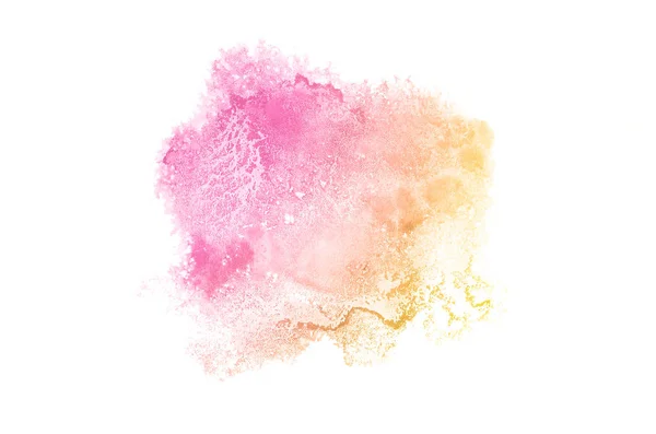 Imagem de fundo aquarela abstrata com um respingo líquido de tinta aquarelle, isolado em branco. Tons rosa e amarelo — Fotografia de Stock