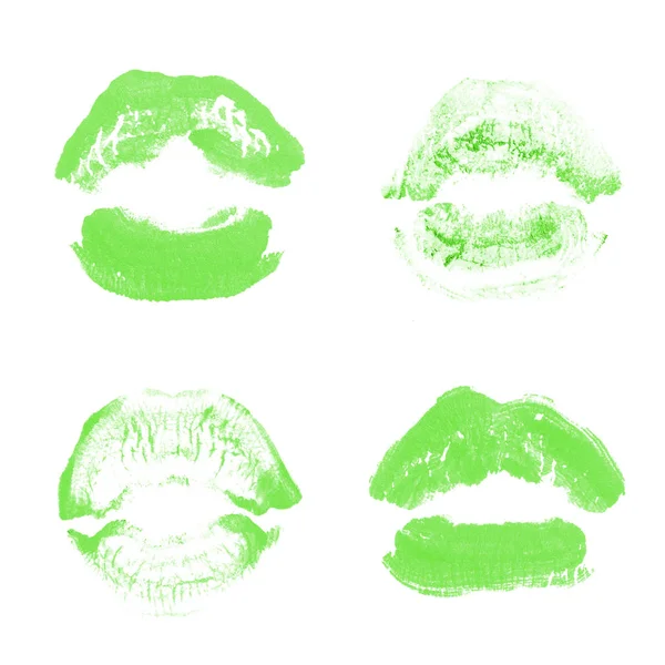 Vrouwelijke lippen lipstick kiss print set voor Valentijn dag geïsoleerd op wit. Groene kleur — Stockfoto