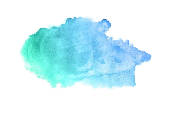 Imagem de fundo aquarela abstrata com um respingo líquido de tinta aquarelle, isolado sobre branco.tons pastel azul e turquesa — Fotografia de Stock