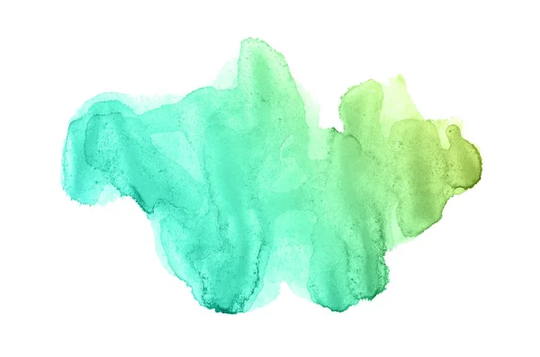 Abstrakt akvarell bakgrundsbild med en flytande splatter av akvarellfärg, isolerad på vitt. Gröna och gula pastelltoner — Stockfoto