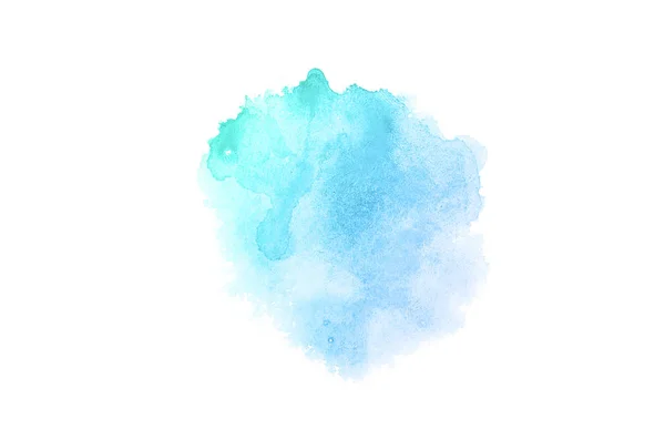 Imagem de fundo aquarela abstrata com um respingo líquido de tinta aquarelle, isolado sobre branco.tons pastel azul e turquesa — Fotografia de Stock