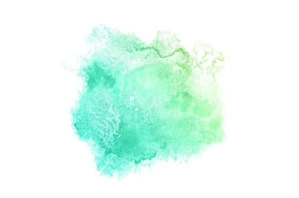 Imagem de fundo aquarela abstrata com um respingo líquido de tinta aquarelle, isolado sobre branco.tons pastel verde e amarelo — Fotografia de Stock