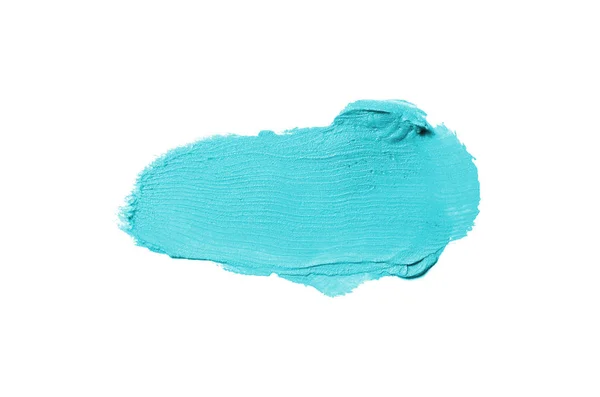 Smear en textuur van lippenstift of acrylverf geïsoleerd op witte achtergrond. Licht blauwe kleur — Stockfoto
