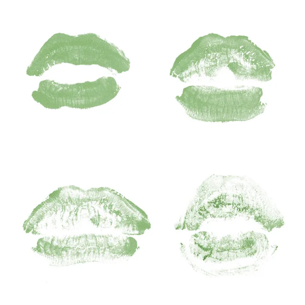 Vrouwelijke lippen lipstick kiss print set voor Valentijn dag geïsoleerd op wit. Donker groene kleur — Stockfoto