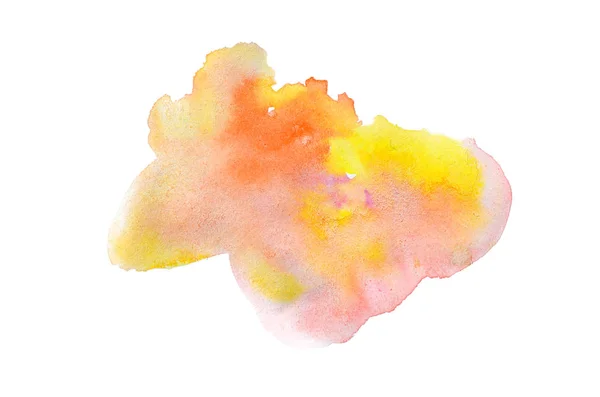 Abstraktes Aquarell-Hintergrundbild mit einem flüssigen Spritzer Aquarellfarbe, isoliert auf Weiß. warme Töne — Stockfoto