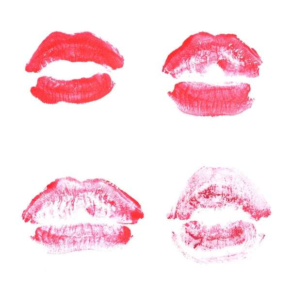 Female lips lipstick kiss print set for valentine day isolated on white. Magenta color — Stock Photo, Image