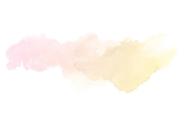 Abstraktes Aquarell-Hintergrundbild mit einem flüssigen Spritzer Aquarellfarbe, isoliert auf Weiß. rosa und gelbe Töne — Stockfoto