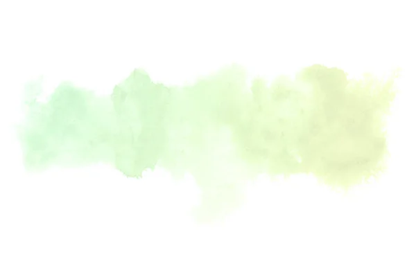 抽象水彩背景图像与水彩漆的液体飞溅，在白色上隔离。绿色和黄色柔和色调 — 图库照片