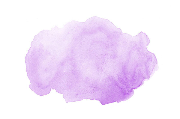 Abstract watercolor background image with a liquid splatter of aquarelle paint, isolated on white. Purple tones