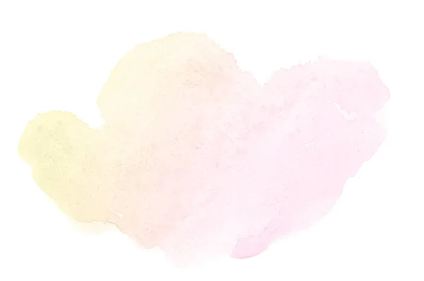 Abstraktes Aquarell-Hintergrundbild mit einem flüssigen Spritzer Aquarellfarbe, isoliert auf Weiß. rosa und gelbe Töne — Stockfoto