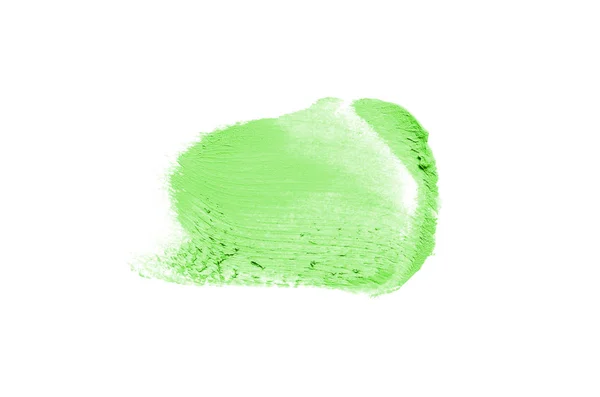 Mancha y textura de lápiz labial o pintura acrílica aislada sobre fondo blanco. Color verde — Foto de Stock