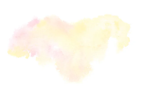 Beyaz üzerine izole edilmiş, sıvı bir kova boyası ile soyut suluboya arka plan görüntüsü. Pembe ve sarı tonları — Stok fotoğraf