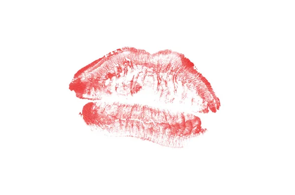 Marca de beijo de batom no fundo branco. Lábios bonitos isolados . — Fotografia de Stock