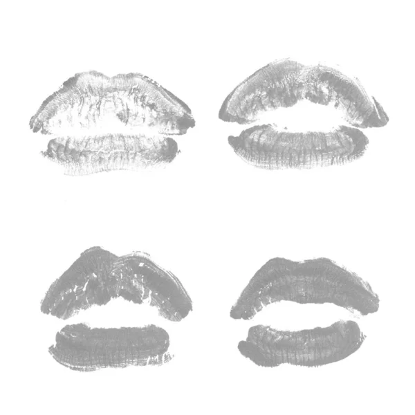 女性嘴唇口红吻打印设置情人节隔离在白色。灰色 — 图库照片