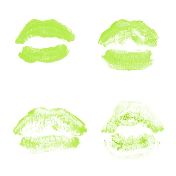 여성 입술 립스틱 키스 인쇄 흰색에 고립 된 발렌타인 데이를위한 설정. 밝은 녹색 색상 — 스톡 사진