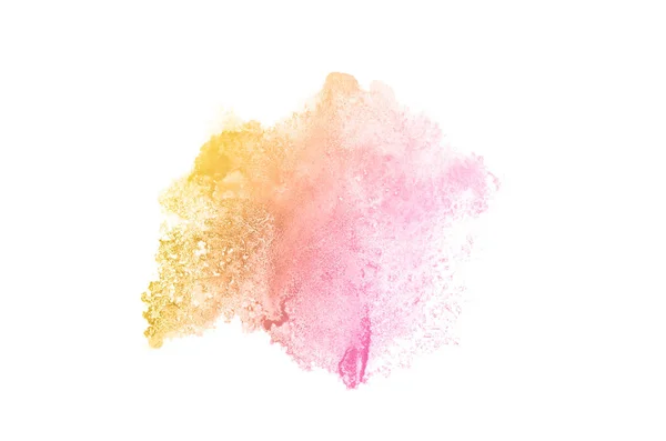 Imagem de fundo aquarela abstrata com um respingo líquido de tinta aquarelle, isolado em branco. Tons rosa e amarelo — Fotografia de Stock