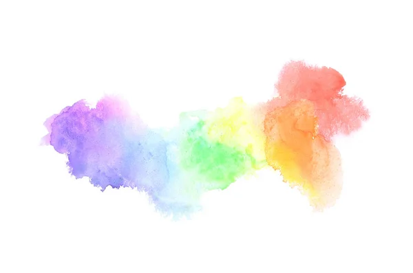 Imagen de fondo de acuarela abstracta con una salpicadura líquida de pintura acuarela, aislada en blanco. Tonos arco iris — Foto de Stock