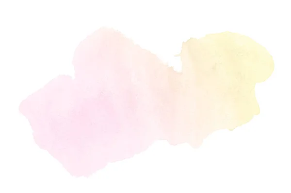 白に隔離されたアクアレル塗料の液体スプラッタを持つ抽象的な水彩の背景画像。ピンクとイエローのトーン — ストック写真