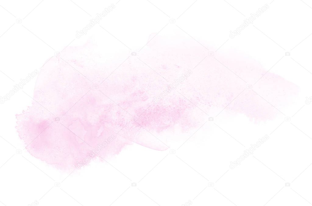 Abstract watercolor background image with a liquid splatter of aquarelle paint, isolated on white. Pink tones